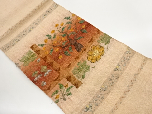 JAPANESE NAGOYA OBI / MAWATA TSUMUGI / WOVEN FLOWER